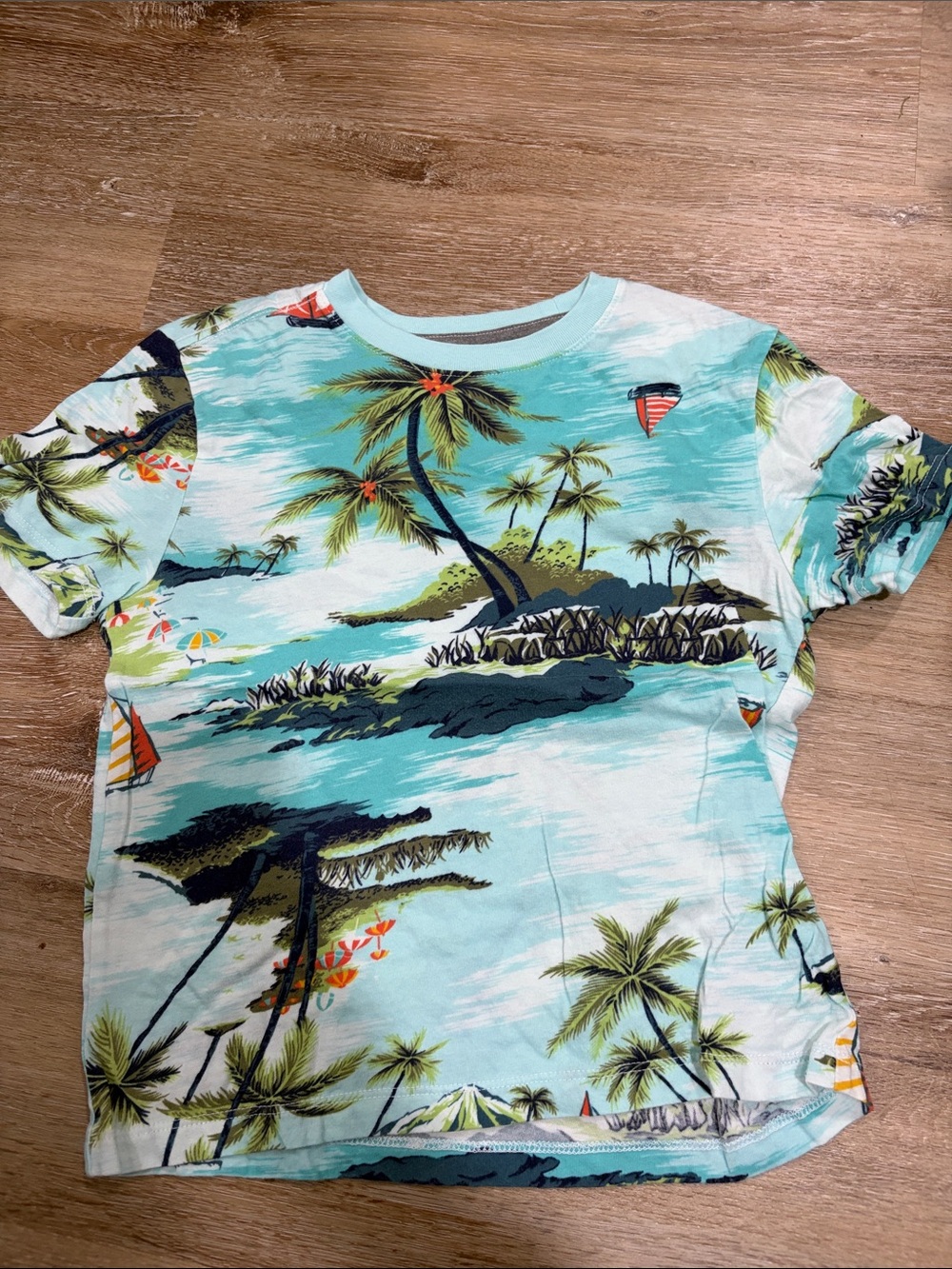 Kids Tropical Palm Print Shirt - Aqua